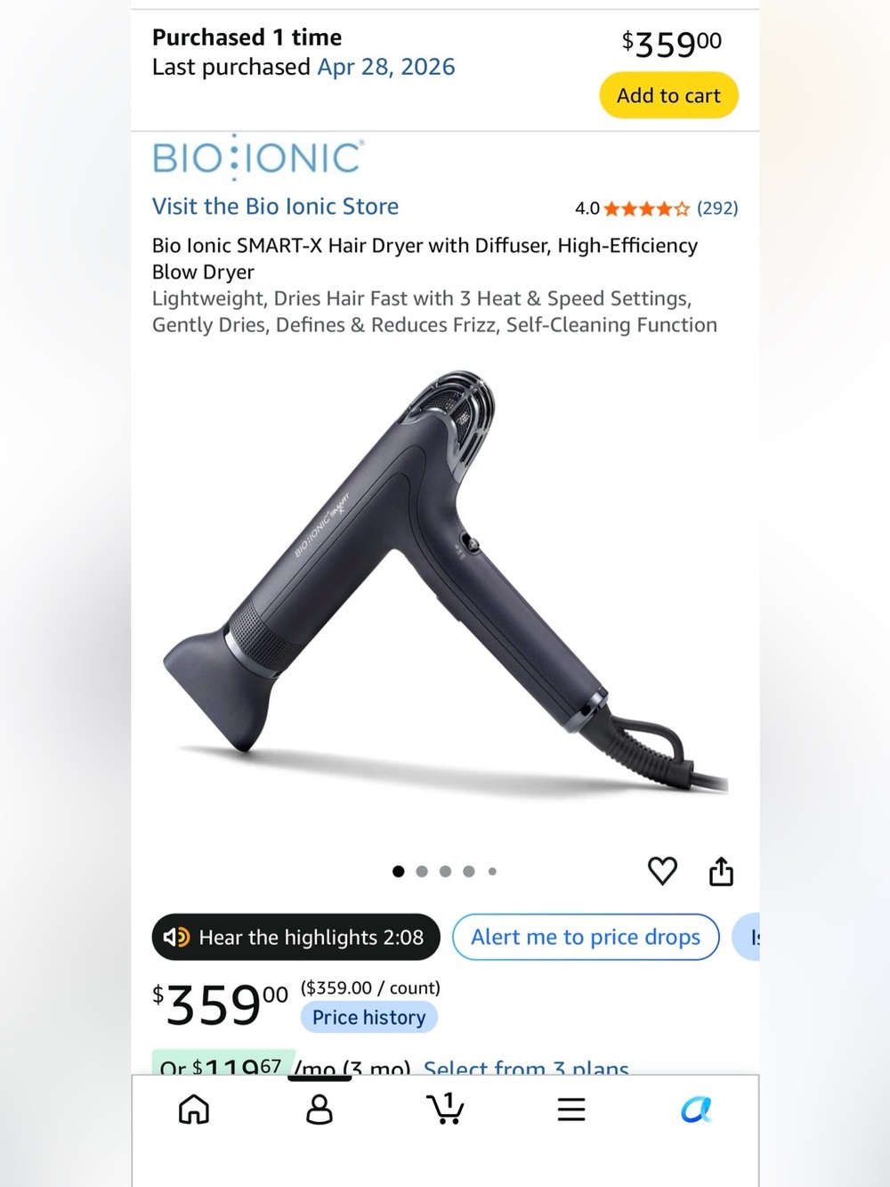 Bio Ionic SMART-X Hair Dryer in Dark Gray